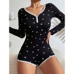 Marsilyan Kadın Siyah Kalp Desenli Pijama Tulumu 5122 - Kırmızı