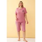 Marsilyan Kadın Somon “Live the Dream” Yazılı Büyük Beden Kapri Pijama Takımı