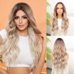 Marsilyan Kumral Beyaz Platin Ombre ve Röfleli Tül Peruk - Kumral Beyaz Platin Röfleli