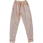 Marsilyan Parlak Kadife Cepli Pantolon Eşofman Pijama Altı Unisex Lastikli Paça Bej - Çok Renkli - 2XL