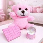 Marsilyan Pembe Peluş Ayıcık Kar Küresi ve Pembe Çikolata Not Defteri - Renkli - standart