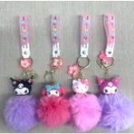 Marsilyan- Ponponlu Kuromi ve Hello Kitty Karışık Anahtarlık - Renkli - standart