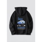 Marsilyan Sevgililer Günü Özel Kapüşonlu Araba Baskılı Oversize Sweatshirt - Siyah - 2XL