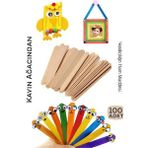 Marsilyan Steril Ahşap Boyanabilir Oyun Çubukları 100 Adet Pürüzsüz Dokulu Dayanıklı 14 cm - Renkli - standart