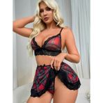 Marsilyan Tegan Fantezi Seksi Dantelli Ekose Sütyen Mini Etek Takım TG2710128