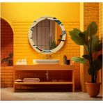 Marsilyan Teknoo- Dekorarif Desenli Yuvarlak Banyo-Salon Duvar Aynası 1 - Renkli - 60 x 60