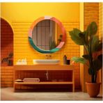 Marsilyan Teknoo- Dekorarif Desenli Yuvarlak Banyo-Salon Duvar Aynası 108 - Renkli - 60 x 60