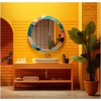 Marsilyan Teknoo- Dekorarif Desenli Yuvarlak Banyo-Salon Duvar Aynası 11 - Renkli - 60 x 60