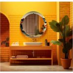 Marsilyan Teknoo- Dekorarif Desenli Yuvarlak Banyo-Salon Duvar Aynası 5 - Renkli - 60 x 60