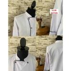 Marten %100 Pamuk Gabardin Beyaz Uzun Kol Şef Aşçı Ceketi / Aşçı Gömleği Siyah Düğmeli - 001 - Beyaz - XL