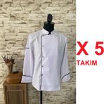MARTEN 5 ADET BEYAZ UZUN KOL ŞEF AŞÇI ÇEKETİ + AŞÇI PANTOLONU (AŞÇ-TKT 10002) (Beyaz, 2XL)