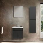 Martha Life Arya 3'lü Banyo Dolabı Seti 55 cm - %100 Mdf, Lavabolu Alt Dolap, Aynalı Üst Dolap ve Boy Dolabı - Siyah
