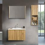 Martha Life Verona 3'lü Banyo Dolabı Seti 80 cm - Ahşap Desenli, %100 Mdf, Lavabolu Alt Dolap, Aynalı Üst Dolap ve Boy Dolabı - Kahverengi