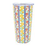 Martha Stewart Yalıtımlı Kahve Bardağı, 16oz Kapaklı Paslanmaz Çelik Seyahat Kupası, Sıcak veya Soğuk İçecekler için Çift Duvar Tasarımı, Çiçekli Çizgili