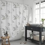 Martı Desen Banyo Perdesi, 180x200cm Duş Perde 12 Adet C Halka Hediye Küvet Perdesi