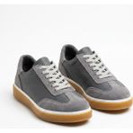 Martinetto Hakiki Deri & Süet Detaylı Erkek Sneaker - Termo Taban Konforlu Günlük Ayakkabı 2004202600 - Gri