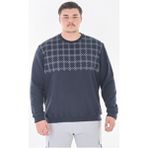 Maruf Shop Erkek Büyük Beden 122 KILO-158 Kilo Arası Için Uygun Geniş Kalıp Bisiklet Yaka Pamuklu Selanik Kazak - Lacivert - 5XL