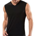 Maruf Shop Erkek Sıfır Kol V Yaka Slimfit Likralı Düz Tişört Siyah - 2XL