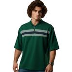 Maruf Shop Fermuarlı Erkek Büyük Beden 115 - 138 Kilo Arası Uygun Likralı Pike Polo Yaka Baskılı Tişört - Koyu Yeşil - 5XL