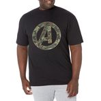 Marvel Büyük ve Uzun Klasik Kamuflaj Avengers Simgesi Üst Kısa Kollu Siyah Erkek T-shirt