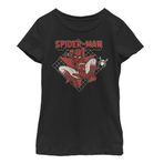 Marvel Girls' Spider-Man: Far from Home Cartoon Grid Black T-Shirt