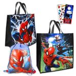 Marvel Örümcek Adam Tote Çanta Paketi - Örümcek Adam Bez Çanta Seti Çocuklar Örümcek Adam İpli Çanta ve Çıkartmalar (Örümcek Adam Yeniden Kullanılabilir Bez Çanta), Örümcek Adam Bakkal Çantası, Marvel