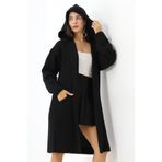 Marvine Kadın Siyah Oversize Cepli Kapüşonlu Triko Hırka