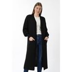Marvine Kadın Siyah Uzun Cepli Oversize Model Triko Hırka