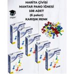 MAS Harita Çivisi Mantar Pano Iğnesi 108 Adet (6 Paket) Karışık Renk Seçenekleriyle Dayanıklı