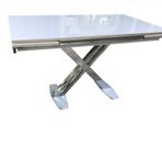 Masa 12628 X Ayak Metal Nikelaj Dikdörtgen Kelebek Yan Açılı Temper Cam El Yapım