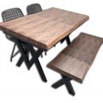 Masa 13763 Kütük Desen Tk X Metal Ayak Yan Açıl Tabla Benc Tel Sandalye El Yapım