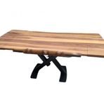 Masa 17916 Kütük Desen Tk Model X Metal Ayak Açıl Tabla Kütük Desen El Yapım