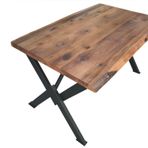 Masa 18049 Kütük Desen Model Ceviz Kaplama Ceviz Renk Tabla Metal X Ayak El Yapım