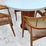 Masa 90184 Modern Anıt 110 Hasır Sandalye Tk Model Mdf Tabla Beyaz Renk El Yapı