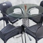 Masa 90279 Takım Temper Cam Gri Siyah Kolçak Sandalye Mutfk Balkon Bahçe El Yapım