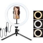Masa Ayaklı 10 Inç LED Ring Lıght Influencer Youtuber Tiktok Telefon Tutucu Makyaj Işığı - Siyah