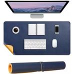 Masa Desk Mat 90X45 Cm Çift Taraflı Deri Mouse Pad Kaymaz Geniş Masa Koruyucu Suya Dayanıklı Rulo Yapılabilir Ofis Ev Ofis Laptop Klavye Alanı İçin 2Mm Lacivert