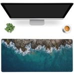 Masa Matı, Deniz Dalgaları ve Fantastik Sahil Oyun Fare Altlığı, Ofis, Bilgisayar, Klavye için XXL Genişletilmiş Mouse Pad Mat, Kaymaz Tabanlı Dikişli Eges Fare Altlığı 89,9 x 40,0 cm