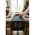 Masa Örtüsü Runner Yılbaşı Temalı Merry Christmas 140X40 Raşel Örme Kadife Dijital Baskı