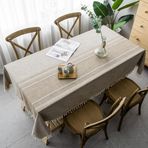 Masa Örtüsü Vintage Boho Dikdörtgen Kumaş Pamuk Keten Püskül Tasarım Kırışmaz Yıkanabilir Yeniden Kullanılabilir Mutfak Yemek Masası Dekorasyon Kahve I 100 x 160 cm