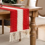 Masa runner pamuk ve keten masa runner noel kırmızı masa runner boho yıkanabilir vintage makrome runner dikdörtgen tığ dantel şık rustik Boho düğün dekorasyonu gelin için (30 x 140 cm)