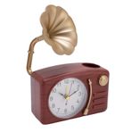 Masa Saati, Pille çalışan Retro Dekoratif çalar Saat Simüle edilmiş Gramofon Yatak Için (Ahşap Tahıl Rengi)