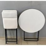 Masa Sandalye Katlanir Bistro Takimi 60Cm Beyaz Masa Beyaz Suni Deri Sandalye