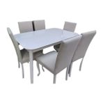 Masa-Sandalye ST MUZ Model Açıl Tabla Parlak Beyaz Giydirm Keten Kumaş 6ad Elyapı