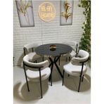Masa Sandalye Takımı 4 Kişilik Yemek Masası Takımı Mutfak Masası Takımı Teddy Sandalye - Siyah - Krem