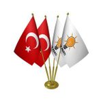 Masa Üstü Ak Parti Bayrağı Türk Bayrağı Dörtlü Pirinç Direk Masa Bayrak Seti