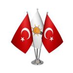 Masa Üstü Ak Parti Bayrağı Türk Bayrağı Üçlü Krom Direk Masa Bayrak Seti