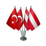 Masa Üstü Avusturya Bayrağı Türk Bayrağı Dörtlü Krom Direk Masa Bayrak Seti