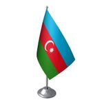 Masa Üstü Azerbaycan Bayrağı Krom Direk Masa Bayrak Seti