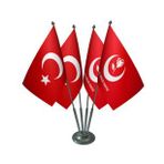 Masa Üstü Büyük Birlik Partisi Bayrağı Türk Bayrağı Dörtlü Krom Direk Masa Bayrak Seti